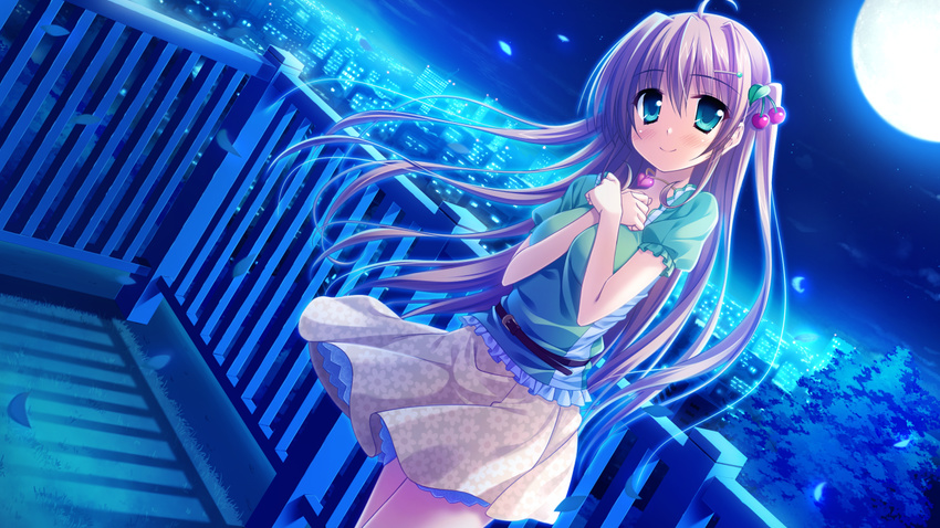 blue_eyes brown_hair city game_cg long_hair magical_marriage_lunatics!! moon moonstone night yamakaze_ran yuuna_shirahase