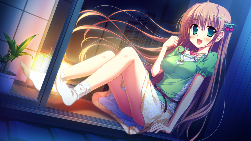 blue_eyes brown_hair game_cg long_hair magical_marriage_lunatics!! moonstone socks yamakaze_ran yuuna_shirahase