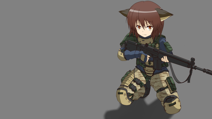 animal_ears brown_eyes brown_hair g3 gun weapon