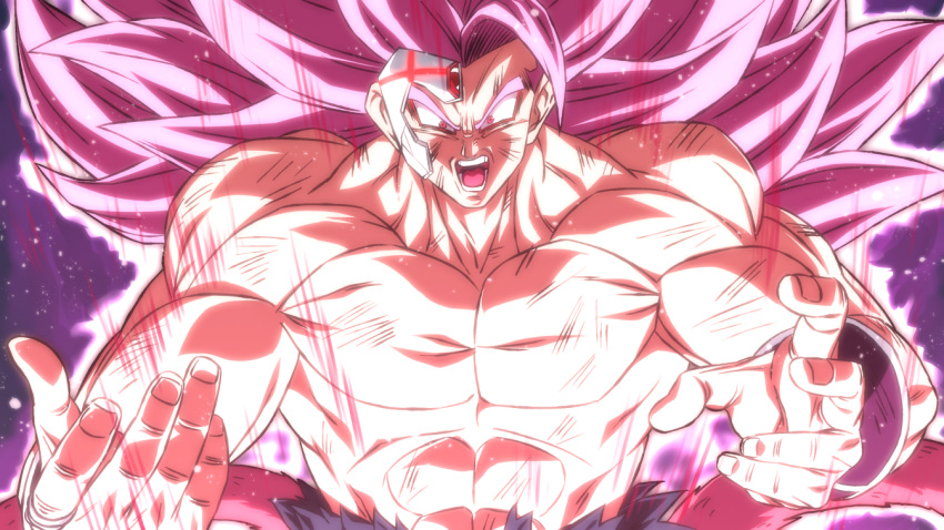 1boy abs aura battle_damage big_hair bracelet broken_mask crimson-masked_saiyan dirty dragon_ball dragon_ball_heroes goku_black jewelry long_hair male_focus mask muscular muscular_male no_nipples open_mouth pectorals pink_hair red_eyes rom_(20) solo super_saiyan super_saiyan_3 super_saiyan_rose super_saiyan_rose_full_power time_breaker_mask topless_male torn_clothes