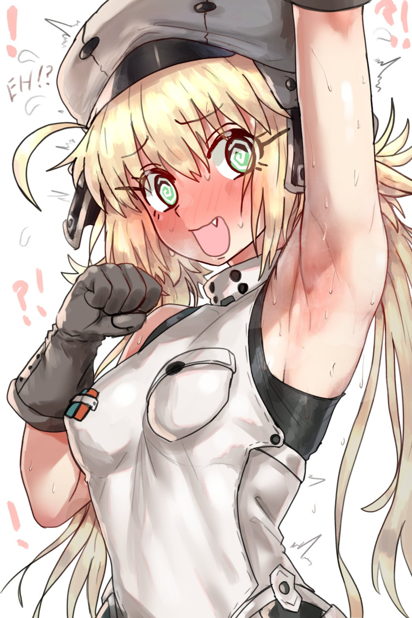 armpits artoria_caster_(fate) artoria_caster_(first_ascension)_(fate) artoria_pendragon_(fate) blonde_hair blush breasts ebora fate/grand_order fate_(series) female green_eyes hat highres long_hair looking_to_the_side open_mouth