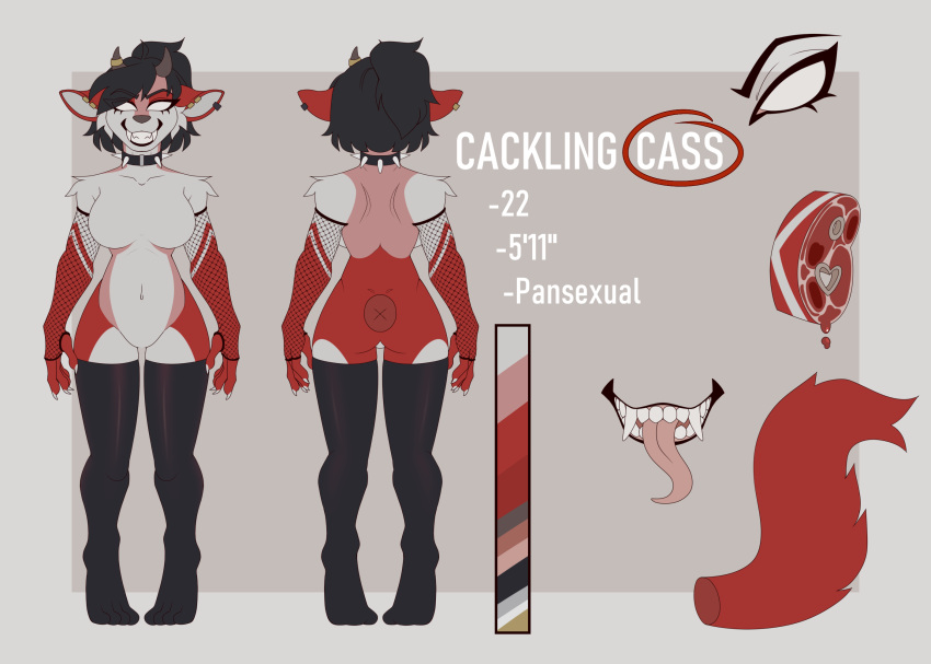 anthro armwear black_hair clothing collar ear_piercing ear_ring female fishnet_armwear fishnet_clothing grinion_(species) hair hi_res legwear markings piercing red_markings ring_piercing solo thigh_highs white_body white_eyes wolfdoxx