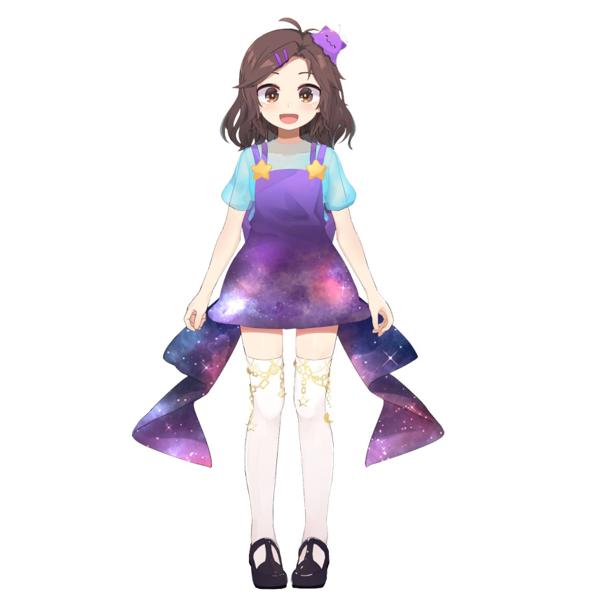 :3 :d =_= antenna_hair antennae artist_request black_thighhighs blob blue_shirt brown_eyes brown_hair centi_(nimu) chains dress female full_body gradient_dress hair_ornament hairclip highres indie_virtual_youtuber medium_hair nimu_(vtuber) nimu_(vtuber)_(1st_costume) official_art open_mouth pinafore_dress purple_dress see-through see-through_shirt shirt shoes sleeveless sleeveless_dress smile solo star_(symbol) starry_sky_print thighhighs virtual_youtuber white_thighhighs