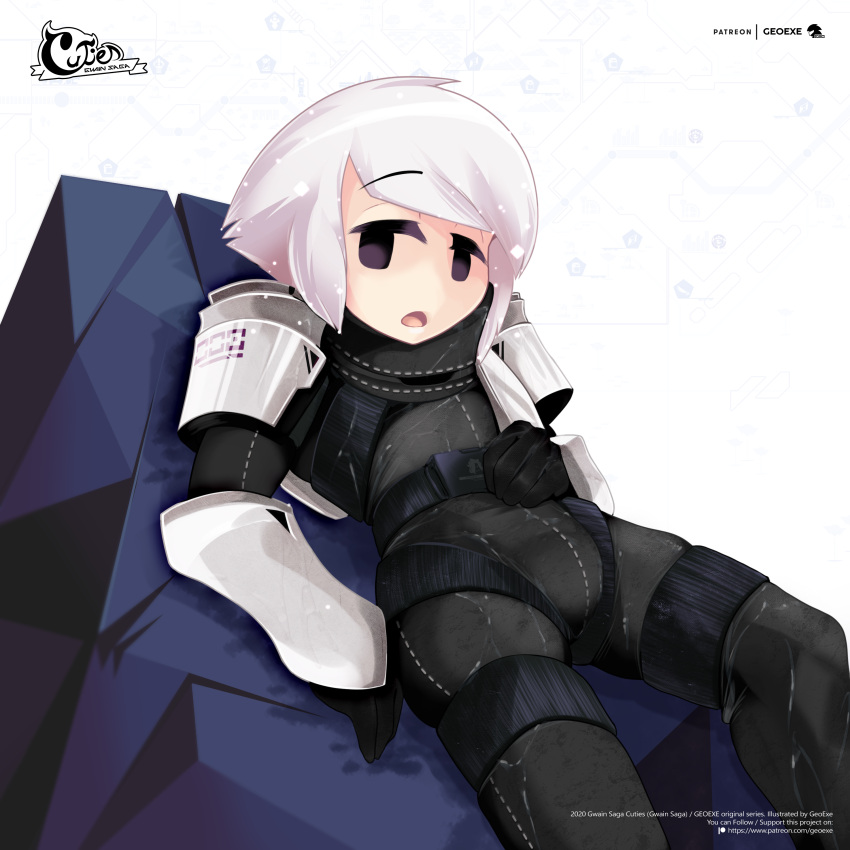 black_eyes bulge geo_(gwain_saga) geoexe gwain_saga hand_on_torso looking_at_viewer male male_only open_mouth patreon_only_post thigh_strap thigh_straps wet_clothes wet_clothing wet_hair white_hair