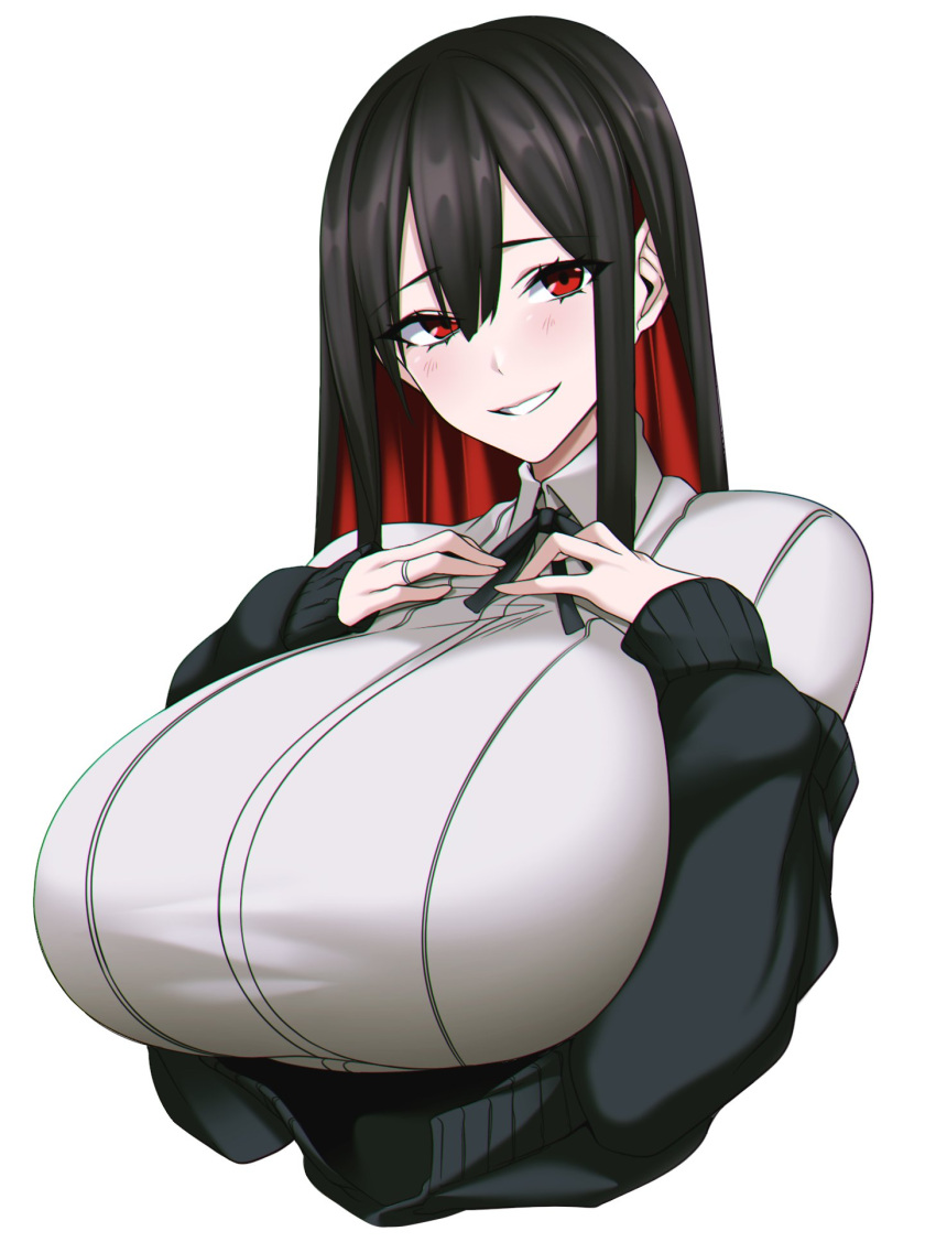 1girls big_breasts blush blushing breasts busty camui_kamui clothed clothes clothing cute dark_hair eyebrows eyebrows_visible_through_hair eyelashes female female_only hair hands_on_own_chest horny horny_female huge_breasts human human_only humanoid large_breasts long_hair looking_at_viewer original red_eyes seductive seductive_smile simple_background smile smiling smiling_at_viewer solo solo_female tight tight_clothes tight_clothing tight_fit top_heavy upper_body white_background wholesome