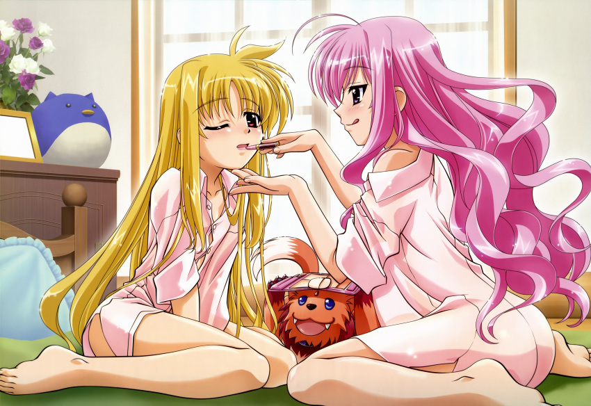 animal arf blonde_hair fate_testarossa kyrie_florian long_hair mahou_shoujo_lyrical_nanoha mahou_shoujo_lyrical_nanoha_a's nyantype pink_hair