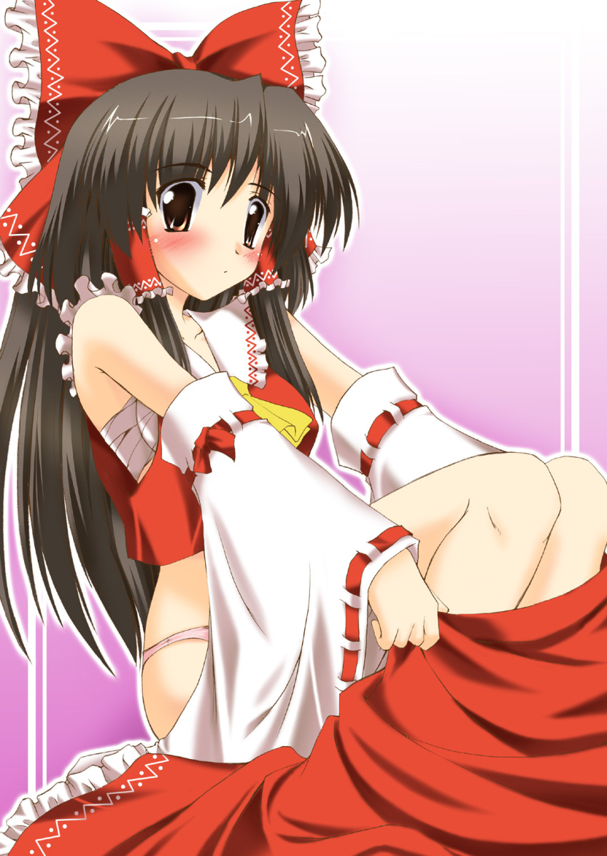 bow commentary_request detached_sleeves female gonzaburo hairbow hakurei_reimu highres red_bow ribbon solo touhou