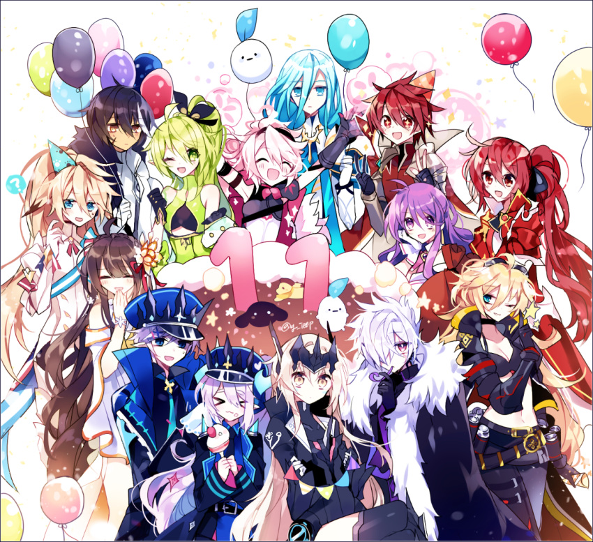 6+boys 6+girls abysser_(elsword) add_(elsword) aether_sage_(elsword) ainchase_ishmael aisha_landar anemos_(elsword) anniversary apsara_(elsword) ara_haan balloon blush cake chilling_hedgehog_(elsword) chung_seiker ciel_(elsword) code:_ultimate_(elsword) comet_crusader_(elsword) commentary_request doom_bringer_(elsword) eating elesis_(elsword) elf elsword elsword_(character) empire_sword_(elsword) eternity_winner_(elsword) eve_(elsword) food furious_blade_(elsword) g_ieep happy_birthday hat knight_emperor_(elsword) korean_commentary laby_(elsword) luciela_r._sourcream mascot multiple_boys multiple_girls party_hat phoru_(elsword) pointy_ears raven_cronwell rena_erindel richter_(elsword) rose_(elsword) smile sparkle tempest_burster_(elsword) timoria_(elsword)