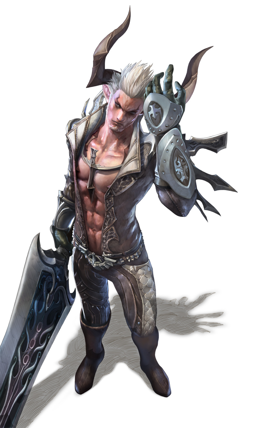 abs boots castanic gauntlets huge_sword male muscular official_art tera_online transparent_background