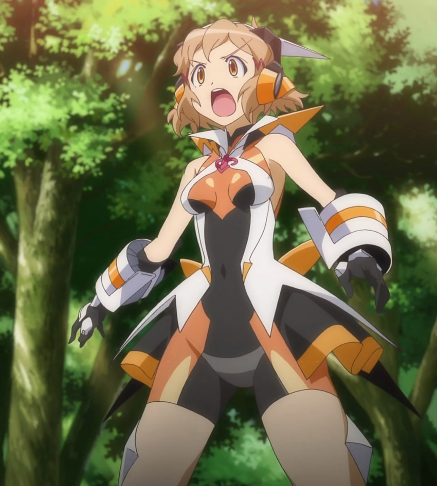 determined exterior screen_capture senhime_zessho_symphogear senki_zesshou_symphogear tachibana_hibiki trees