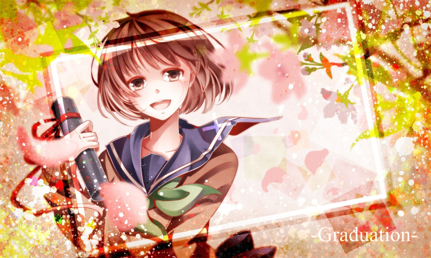 brown_eyes brown_hair crying nou original petals seifuku short_hair