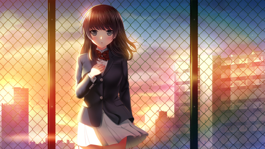 building game_cg golden_hour hirose_natsumi minamihama_yoriko more_(company) school_uniform sunset