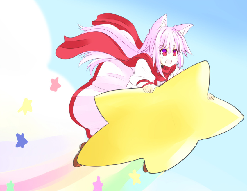 animal_ears bad_id bad_pixiv_id commentary_request female kirby_(series) long_hair open_mouth photoshop_(medium) pink_hair red_eyes red_scarf scarf smile solo star_(symbol) warp_star yu-ves