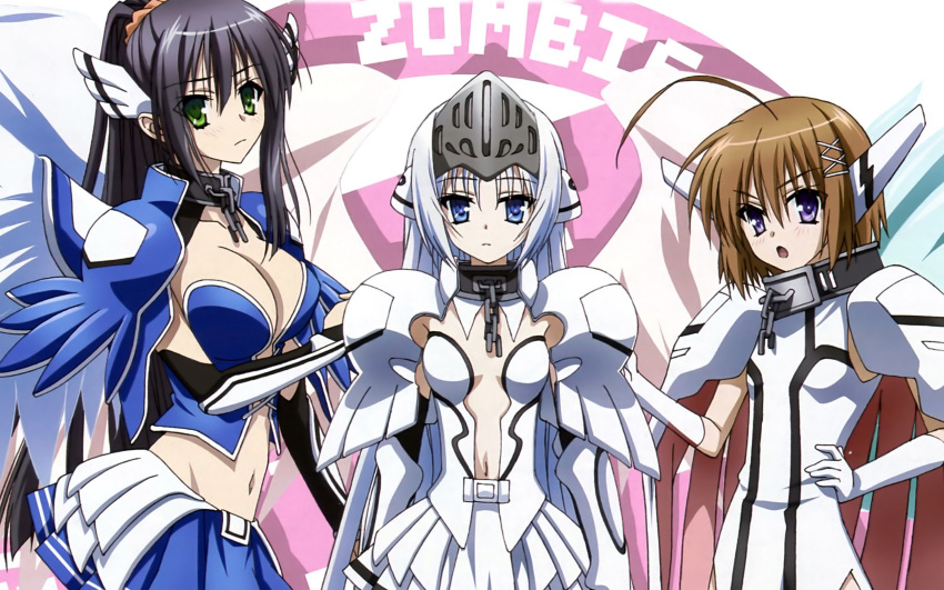 3girls breasts cleavage cosplay eucliwood_hellscythe female flat_chest haruna_(kore_wa_zombie_desu_ka?) highres kore_wa_zombie_desu_ka? multiple_girls nomizu_iori seiyuu_connection seraphim_(kore_wa_zombie_desu_ka?) small_breasts sora_no_otoshimono