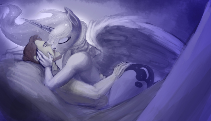 ass equid equine female friendship_is_magic hasbro hattonslayden horn horse human kissing male mammal my_little_pony pony princess_luna_(mlp) romantic romantic_ambiance