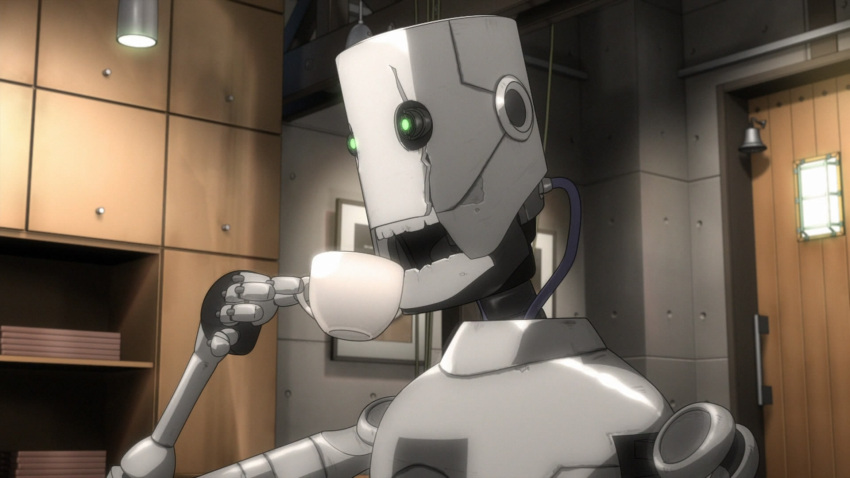 animated animated coffee cup eve_no_jikan mecha nameless_(eve_no_jikan) robot