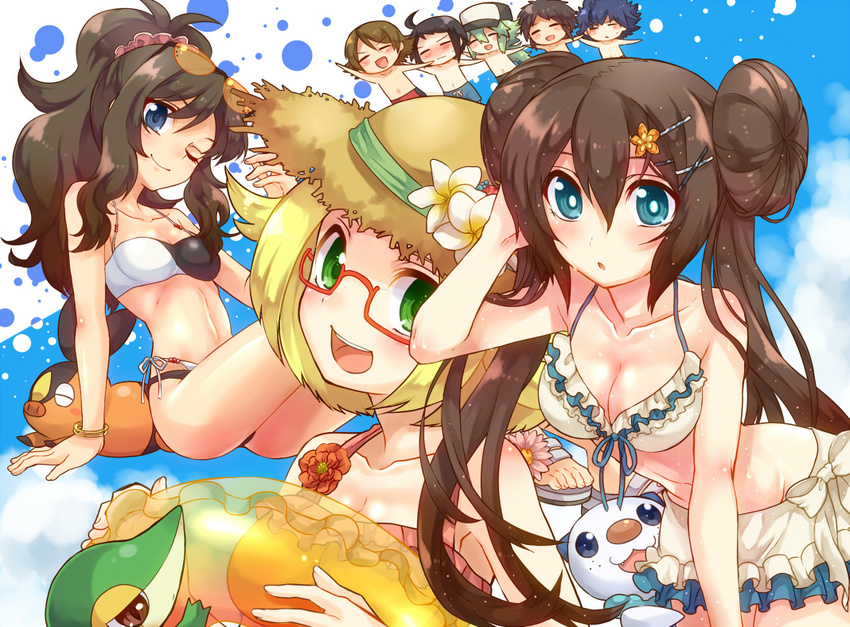 bel_(pokemon) bikini cheren chibi megane mei_(pokemon) n_(pokemon) oshawott pokemon snivy swimsuits tagme touko_(pokemon) touya_(pokemon)