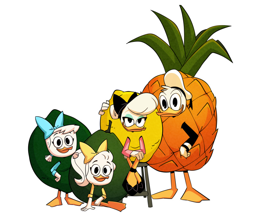 absurd_res alpha_channel anatid anseriform anthro avian avocado avocado_costume bird clothing costume daisy_duck disney donald_duck duck female food food_costume fruit group hi_res june_duck khionyohannmendoza lemon lemon_costume lime lime_costume male may_duck pineapple pineapple_costume plant