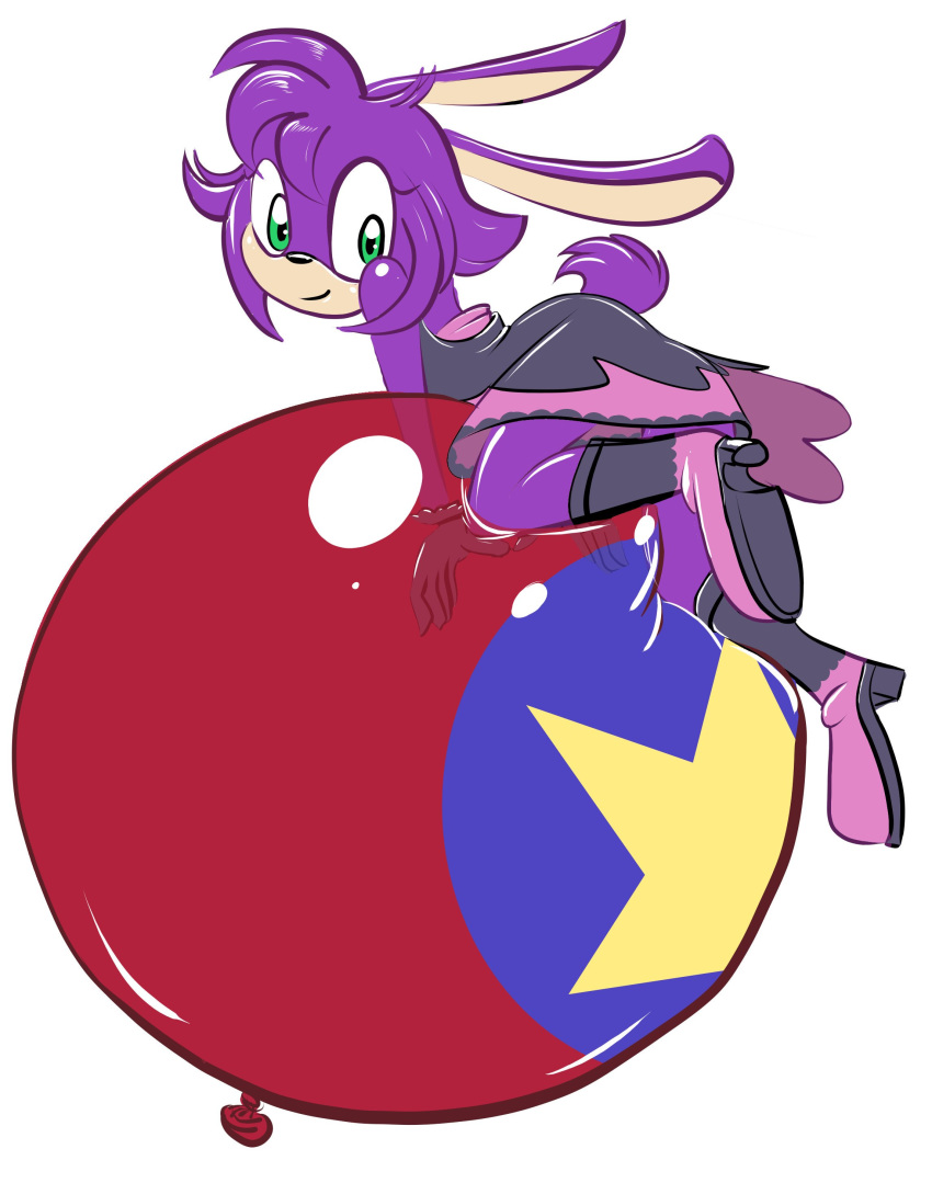 absurd_res anthro balloon balloon_support boots clothed clothing dress female footwear fully_clothed fur hair hi_res inflatable inflatable_ride inflatable_support lagomorph leporid long_ears mammal naomi_(codenamegamma) nonpop on_balloon print_balloon rabbit retl_(artist) sega simple_background solo sonic_the_hedgehog_(series) star star_balloon star_polygon star_print white_background