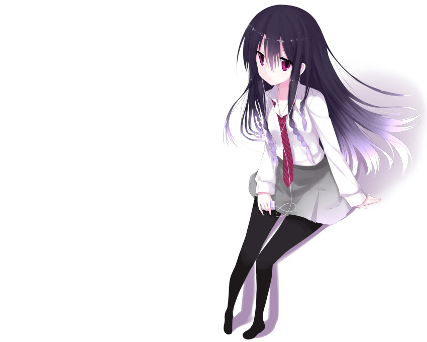 black_hair liong long_hair original pantyhose seifuku skirt tie white