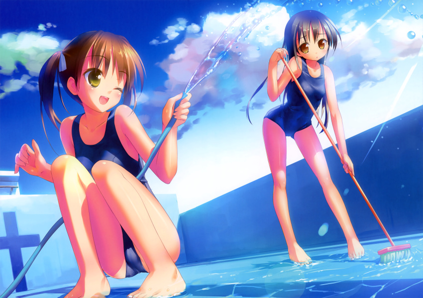 original pool scan school_swimsuit swimsuit takoyaki_(artist) water wink