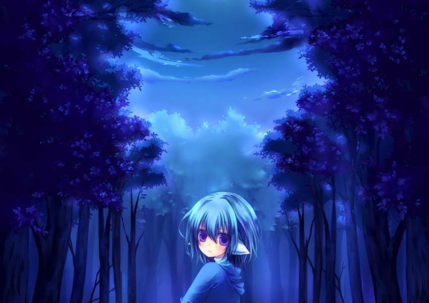 blue blue_hair clouds konno_kengo short_hair tears tree