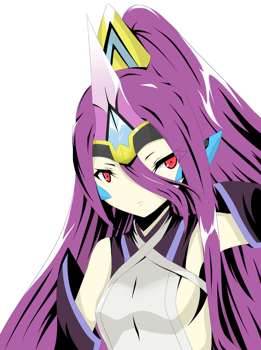 arc_system_works artist_request bare_shoulders blazblue blazblue:_central_fiction breasts detached_sleeves expressionless female hades_izanami long_hair looking_at_viewer mikado_(blazblue) purple_hair red_eyes shiny shiny_hair shiny_skin solo