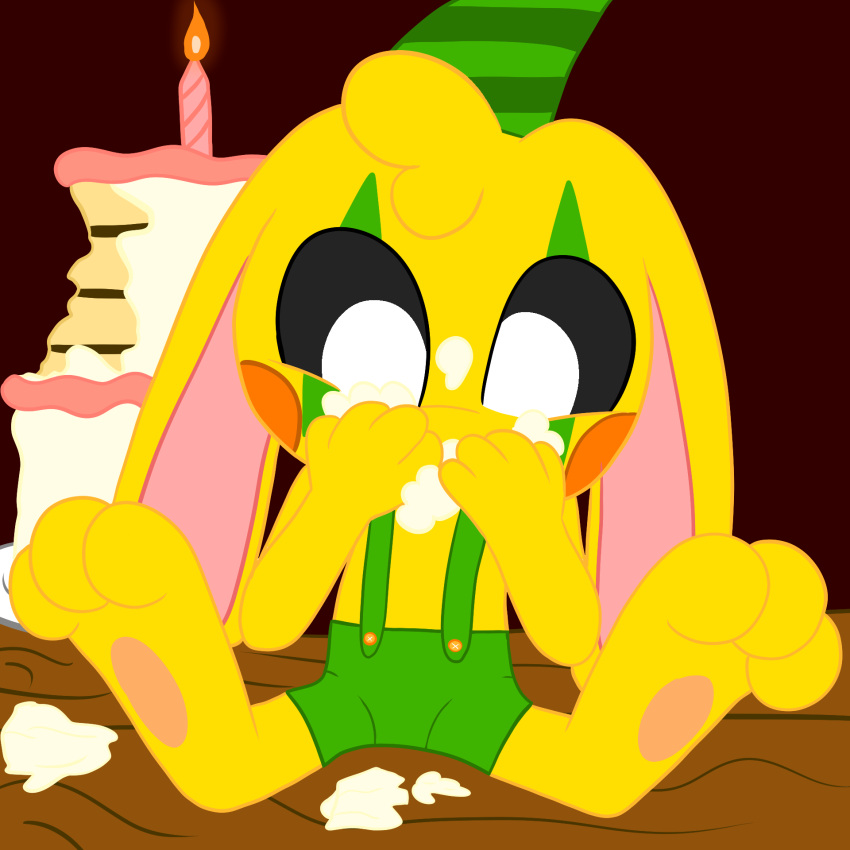 1:1 anthro birthday_cake bunzo_bunny cake dessert eating food hi_res lagomorph leporid male mammal mob_entertainment paws poppy_playtime rabbit solo theyiff young