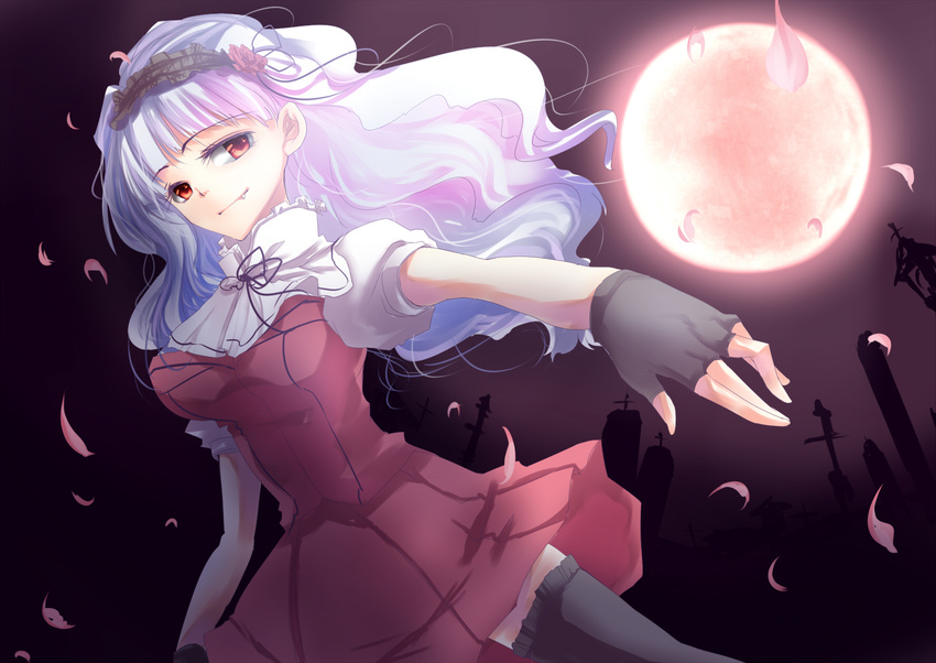 commentary_request female highres idolmaster idolmaster_(classic) idolmaster_2 long_hair moon my_dear_vampire_(idolmaster) oerba_yun_fang petals shijou_takane solo thighhighs yurine zettai_ryouiki