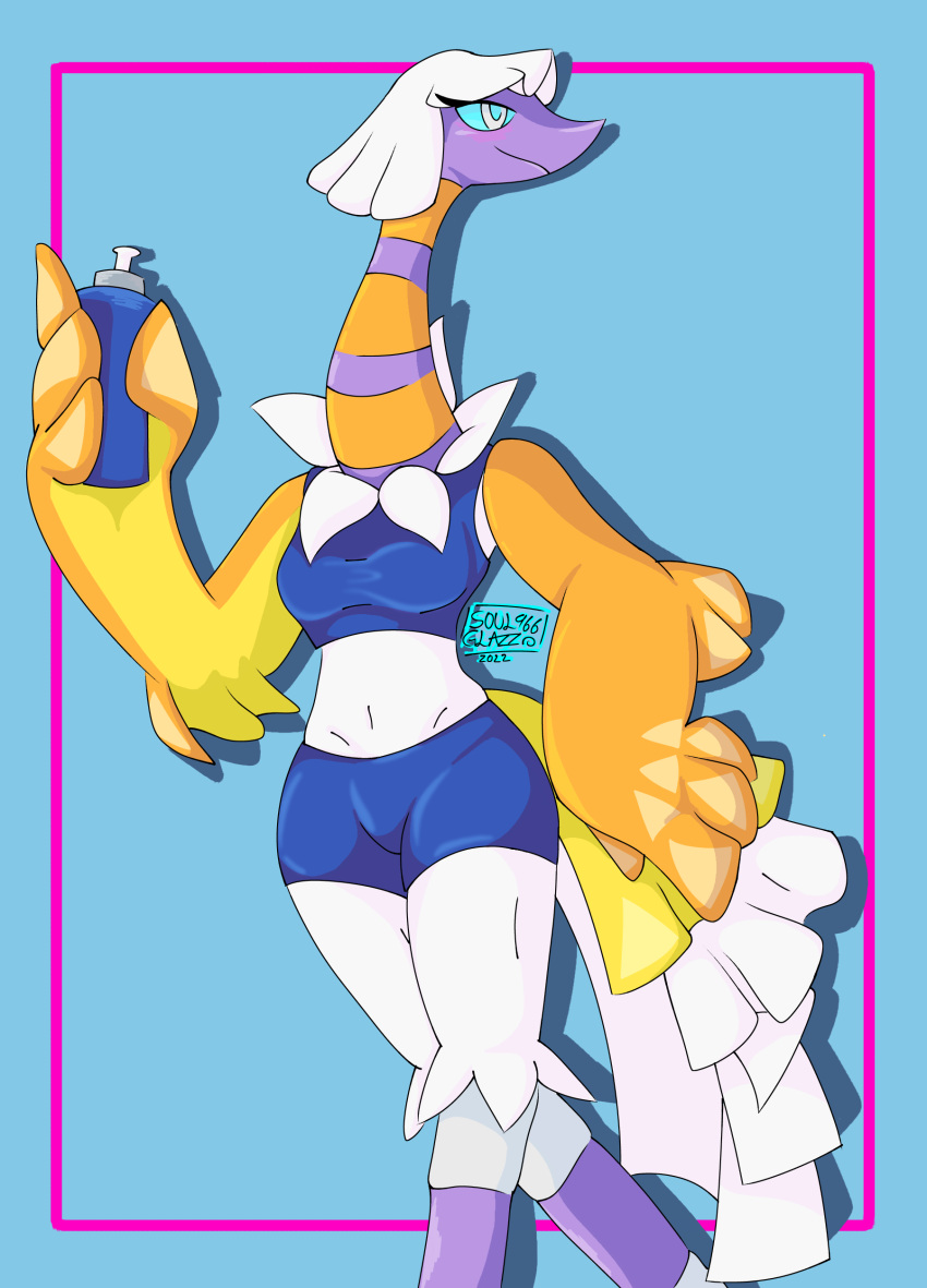 absurd_res anthro athletic athletic_anthro avian breasts clothed clothing digital_media_(artwork) espathra female female/female generation_9_pokemon hair hi_res medium_breasts nintendo pokemon pokemon_(species) sg966 simple_background slim smile solo white_hair