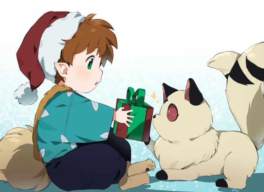 animal_humanoid asian_mythology blush canid canid_humanoid canine canine_humanoid christmas clothing demon duo east_asian_mythology feet felid feral fox_humanoid gift hat headgear headwear hi_res holidays humanoid humanoid_pointy_ears inuyasha japanese_mythology kirara_(inuyasha) lolicon male mammal mammal_humanoid multi_tail mythology nekomata open_mouth paws shippou_(inuyasha) sitting sparkles tail thebrushking yokai young young_feral young_humanoid