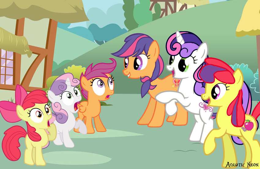 apple_bloom_(mlp) apple_spice_(mlp_g3) aquaticneon crossover cutie_mark cutie_mark_crusaders_(mlp) earth_pony english_text equid equine feathered_wings feathers female feral friendship_is_magic group hasbro hi_res horn horse mammal mlp_g3 my_little_pony my_little_pony_(2003) mythological_creature mythological_equine mythology on_model orange_body orange_feathers pegasus pony pre-g4 scootaloo_(g3) scootaloo_(mlp) square_crossover style_emulation sweetie_belle_(g3) sweetie_belle_(mlp) text unicorn wings young young_feral