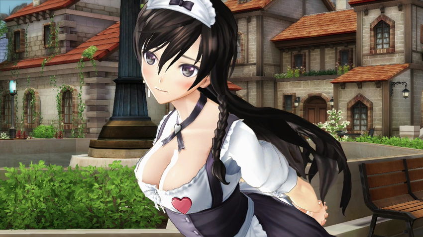 3d blush breasts cleavage female huge_breasts long_hair maid sega shining_(series) shining_resonance sonia_blanche