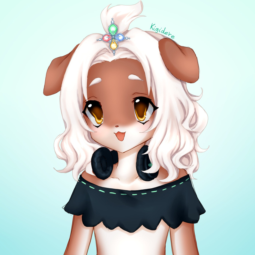 animal_ears artist_name clothing_request commission dog_ears female floppy_ears furry furry_female hair_ornament headphones headphones_around_neck highres kigidere looking_at_viewer open_mouth original solo upper_body white_hair yellow_eyes