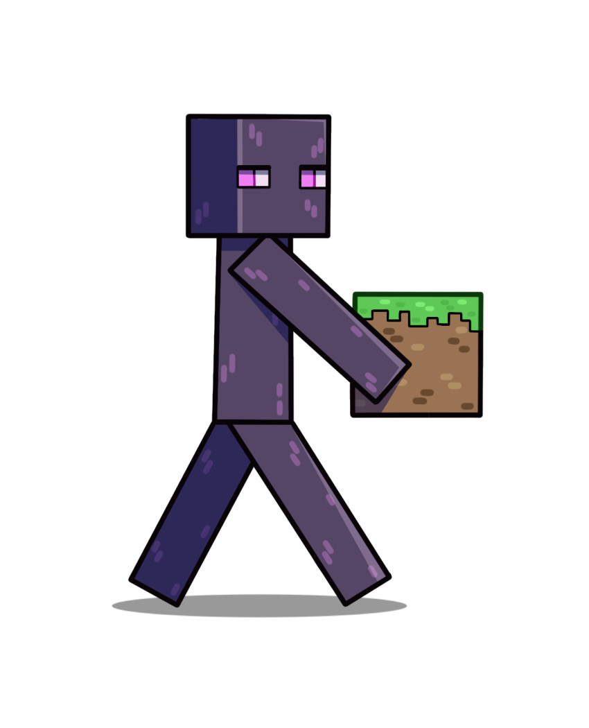 ambiguous_gender black_body black_skin block carrying_another dino-my-life dirt enderman featureless_feet featureless_hands feet grass hi_res holding_block holding_object humanoid looking_away looking_back microsoft minecraft minecraft_block mojang mouthless nintendo not_furry nude pink_eyes plant shadow simple_background solo square_(anatomy) super_smash_bros. super_smash_bros._ultimate walking white_background xbox_game_studios