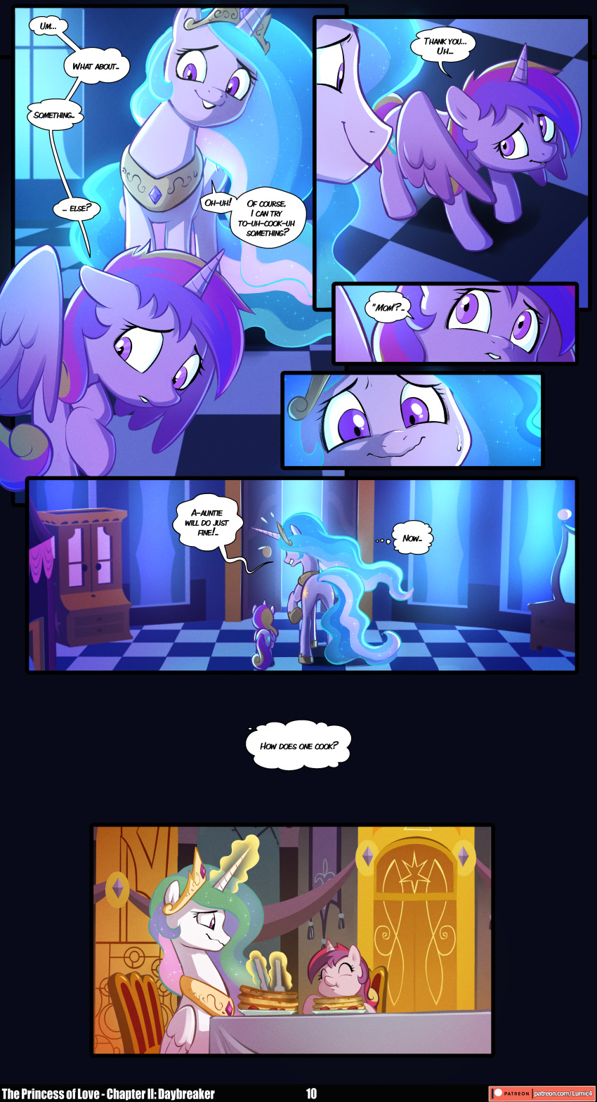 absurd_res adopted_(lore) adopted_daughter_(lore) adoptive_mother_(lore) alicorn ass asura-00 bedroom blue_glow blue_hues blue_light blue_lighting bodily_fluids breakfast canterlot canterlot_castle chair checkered checkered_floor chilllum crown cutie_mark dialogue dining_room dining_table duo ears_up english_text equid equine female feral folded_wings friendship_is_magic furniture glowing glowing_horn hair happy hasbro headgear hi_res horn inside internal_dialogue light looking_down mammal mane moonlight multicolored_hair multicolored_mane multicolored_tail my_little_pony mythological_creature mythological_equine mythology nervous nervous_smile nervous_sweat princess_cadance_(mlp) princess_celestia_(mlp) regalia smile standing sweat table tail text uncertain unsure walking wavy_mouth wavy_smile window wings yellow_glow