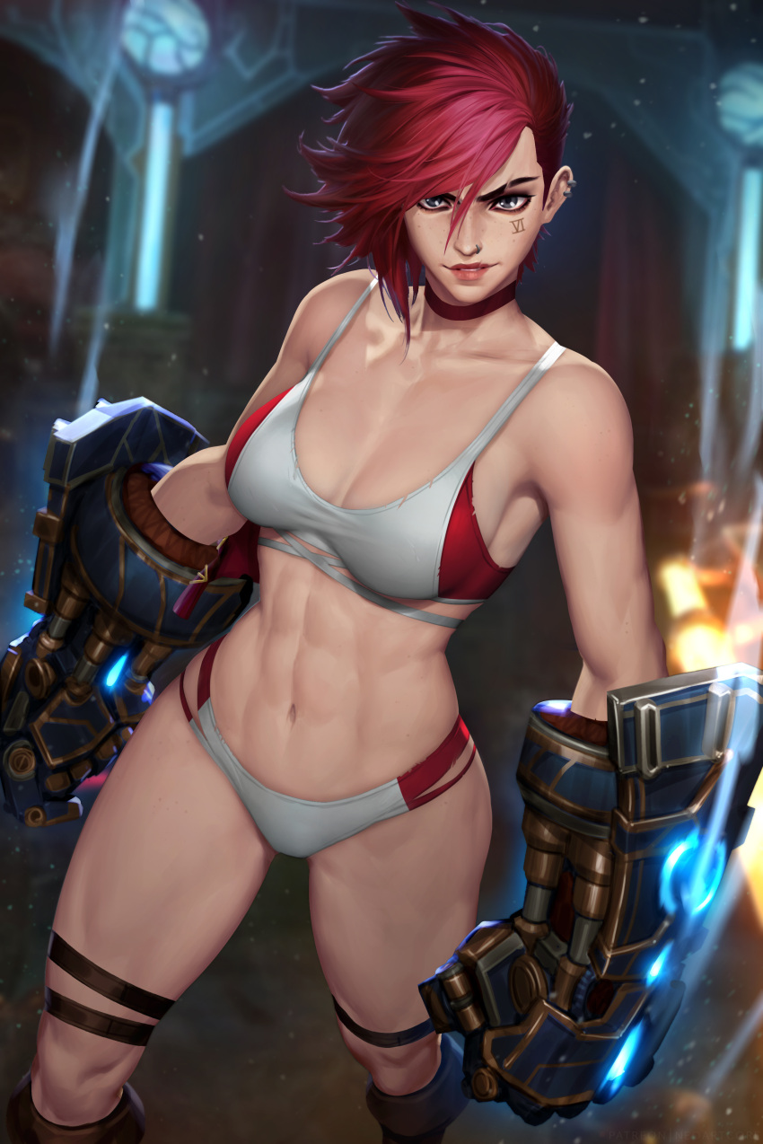 1girls absurd_res arcane_vi hi_res league_of_legends muscles muscular_female navel neoartcore paid_reward patreon_reward realistic red_hair riot_games solo_female solo_focus sports_bra sportswear vi