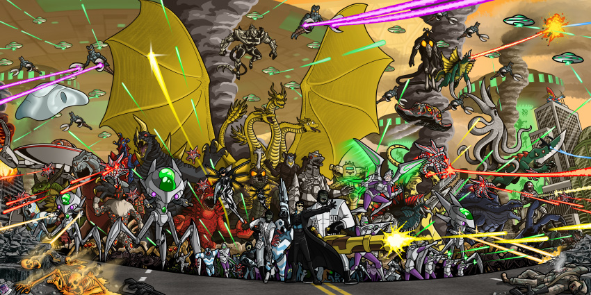 absurdres alien alien_dada animal archelus_(earth_defense_force) armor arugo_seijin baltan_seijin battle beizal_(earth_defense_force) black_king_(ultra_series) blue_eyes bug cerebulon_(war_of_the_monsters) character_request commentary copyright_request crossover cyber_zilla dual_persona earth_defence_force_5 earth_defense_force earth_defense_force_2 earth_defense_force_2025 eleking english_commentary fangs gamera_(series) giant giant_monster gigan godzilla:_king_of_the_monsters godzilla_(series) godzilla_destroy_all_monsters_melee godzilla_final_wars godzilla_save_the_earth godzilla_unleashed godzilla_vs._king_ghidorah godzilla_vs._mechagodzilla godzilla_vs_gigan godzilla_vs_megalon gudis guiron guts_seijin hedorah highres hipporito_seijin horns janusjan kaijuu king_ghidorah king_ghidorah_(monsterverse) king_joe mechagodzilla megalon megaton_rainfall mephilas_seijin metron_seijin millenian_ufo monster monster_x monsterverse mothership_(megaton_rainfall) mothership_(team_fortress) multiple_crossover nackle_seijin no_humans oerba_yun_fang open_mouth orga_(godzilla) oversized_animal red_eyes ryuusei_ningen_zone saucers_(team_fortress) sharp_teeth simians_(godzilla) tail team_fortress_2 teeth ultra_kaijuu_gijinka_keikaku ultra_series ultraman:_towards_the_future ultraman_(1st_series) ultraseven_(series) viras vortaaks war_of_the_monsters weapon wings xiliens_(godzilla) zetton