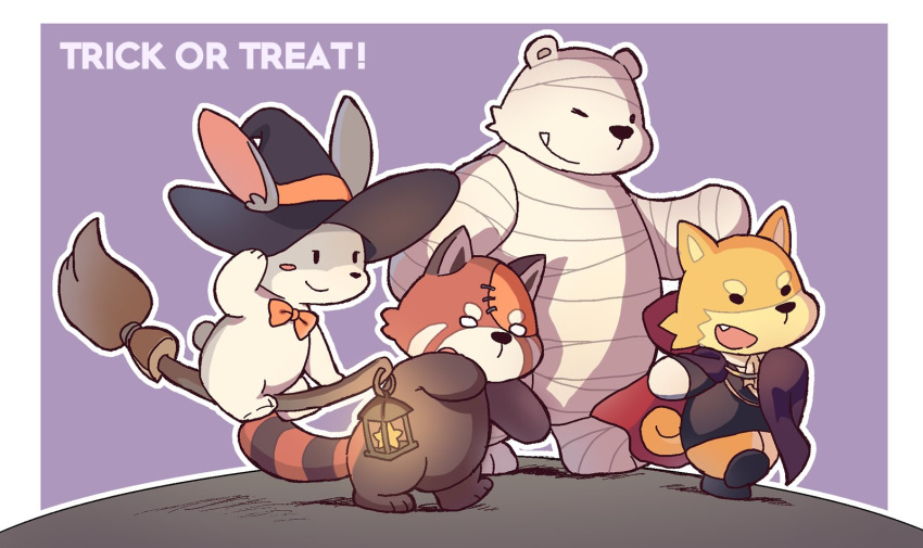 2018 ailurid anthro bear canid canine canis clothing domestic_dog group halloween hat headgear headwear hi_res holidays kui lagomorph leporid male mammal overweight overweight_male polar_bear rabbit red_panda ursine wonder_parade