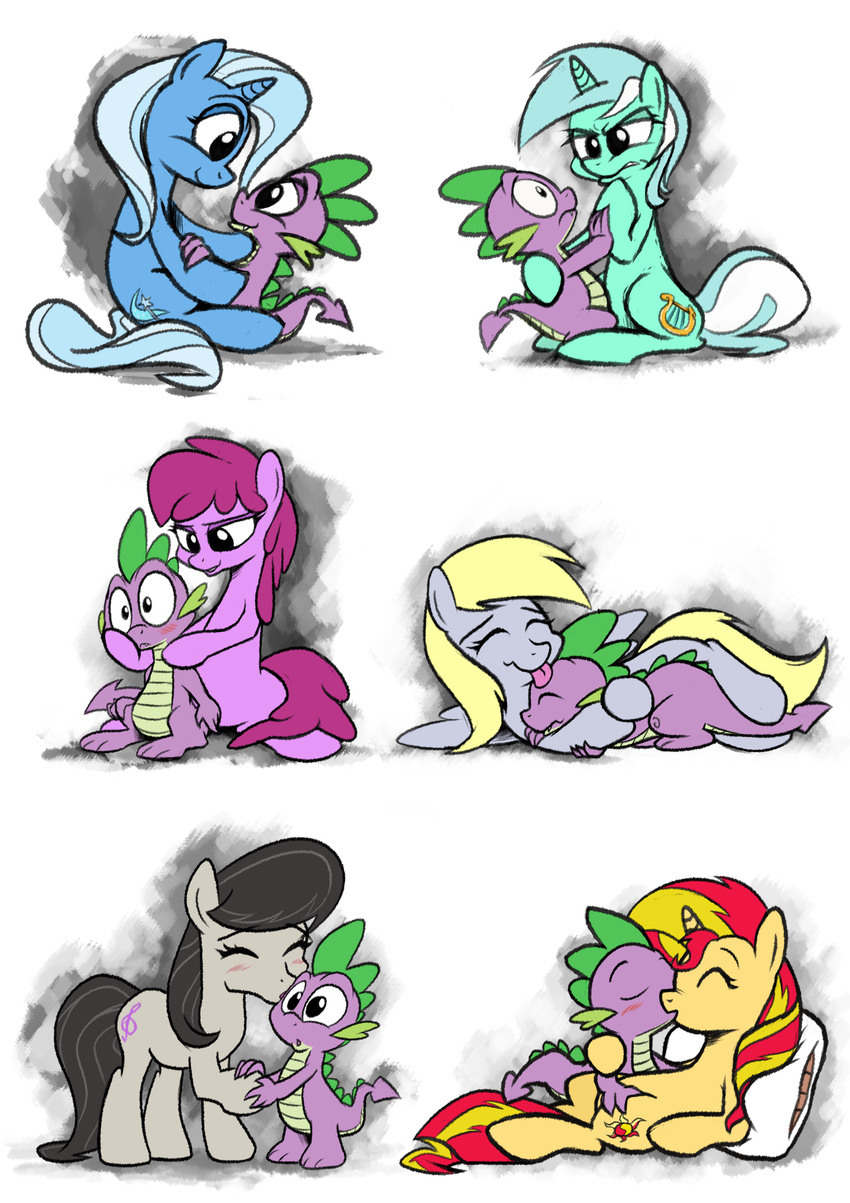 2015 absurd_res berry_punch_(mlp) black_hair blonde_hair blue_hair blush derpy_hooves dragon duo earth_pony epulson equestria_girls equid equine fangs feathered_wings feathers female feral friendship_is_magic green_hair hair hasbro hi_res horn horse hug kissing licking lying lyra_heartstrings_(mlp) male mammal multicolored_hair multiple_images multiple_partners my_little_pony mythological_creature mythological_equine mythological_scalie mythology octavia_(mlp) on_back pegasus pillow pony purple_hair red_hair scalie simple_background spike_(mlp) story story_in_description sunset_shimmer_(eg) tail teeth tongue tongue_out trixie_(mlp) two_tone_hair unicorn white_hair wings