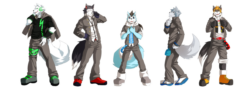 absurd_res aki_tsukane anthro black_hair blue_body blue_eyes blue_fur canid canine canis clothed clothing domestic_dog fur green_eyes grey_body grey_fur hair hi_res ikuto_waon jewelry kemono kenn looking_at_viewer male mammal multiple_images muscular muscular_male necklace open_mouth red_eyes rou_kemonone sarasa_arujine sero_tsugumine solo standing utau white_body white_fur wolf wristband