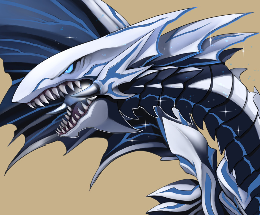 absurdres beige_background blue-eyes_alternative_white_dragon dragon duel_monster highres no_humans open_mouth ryou_(cagw5223) sharp_teeth simple_background teeth upper_body wings yu-gi-oh!