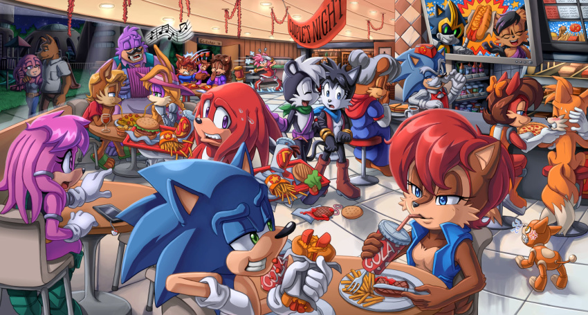 2018 2_tails absolutely_everyone accessory accordion advertisement alexis_acorn amy_rose android anthro antoine_d'coolette archie_comics artificial_intelligence baby banner barefoot beef beverage black_body black_fur black_hair black_sclera blonde_hair blue_body blue_clothing blue_eyes blue_fur blue_topwear blue_vest blush bodily_fluids bodysuit boots bottomless bottomwear bow_(feature) bow_knot braided_hair breasts brown_body brown_fur brown_hair bunnie_rabbot burger canid canine canis canon_couple chair chipmunk clothed clothing container countershade_face countershade_torso countershading coyote cross-popping_vein cup cutlery cybernetics cyborg dipstick_tail disney domestic_cat dress drinking drinking_glass eating elias_acorn embarrassed eulipotyphlan eye_contact eyebrows eyeshadow facial_hair facial_markings fast_food featureless_breasts feet felid feline felis female fiona_fox food footwear fork fox fries fur furniture geoffrey_st._john glass glass_container glass_cup glitcher gloves gloves_(marking) green_eyes ground_squirrel group growling hair hair_accessory hair_bun hair_tie half-closed_eyes hammer handwear hat head_markings headgear headwear hedgehog hello_kitty_(character) hello_kitty_(series) hershey_the_cat hot_dog julie-su kitchen_utensils knife lady_and_the_tramp lagomorph large_group leporid looking_at_another lynx machine makeup male mammal marine markings meat meatball megan_acorn mephitid moustache multi_tail multicolored_body multicolored_fur multicolored_tail musical_instrument narrowed_eyes nicole_the_lynx nude old open_clothing open_topwear open_vest orange_body orange_fur pasta piko_piko_hammer pink_body pink_eyes pink_fur pinniped pizza prosthetic prosthetic_arm prosthetic_limb purple_body purple_eyes purple_fur quills_(anatomy) rabbit red_body red_fur red_hair restaurant robot rodent romantic romantic_ambiance romantic_couple rosie_the_woodchuck rotor_the_walrus sally_acorn sandals sandwich_(food) sanrio scarf sciurid sega shard_the_metal_sonic shirt shoes shorts silver_hair singing skinsuit skunk smile soda sonic_the_hedgehog sonic_the_hedgehog_(archie) sonic_the_hedgehog_(comics) sonic_the_hedgehog_(series) spaghetti steak steam stool straw_(disambiguation) sweat t-pup t-shirt table tail tail_markings tails tan_body tan_fur tank_top tight_clothing tools topwear toy tree_squirrel tusks two_tone_body two_tone_fur uncle_chuck vest walrus white_body white_fur white_hair wine_glass yellow_body yellow_fur young