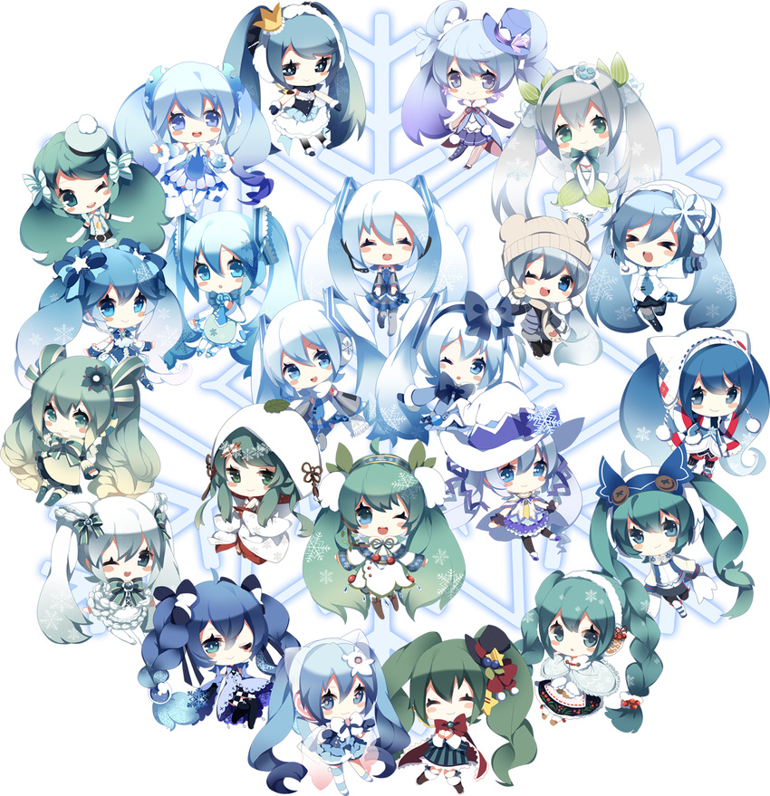 6+girls bad_id bad_pixiv_id bear_hat blue_bow blue_bowtie blue_coat blue_eyes blue_hair blue_mittens blue_skirt blue_thighhighs borrowed_design bow bowtie brown_headwear chibi coat commentary detached_sleeves earmuffs everyone floral_dress flower fur-trimmed_coat fur_trim gem green_eyes green_hair grey_skirt grey_sleeves hair_ornament hairbow hatsune_miku headset highres light_blue_hair lily_of_the_valley long_hair miniskirt mittens multiple_girls multiple_persona open_mouth pleated_skirt revision rowan scarf shouen_kigashi skirt smile snowflake_hair_ornament snowflake_hat_ornament snowflake_print snowflakes thighhighs twintails very_long_hair vocaloid wataboushi white_mittens white_scarf winter_clothes yuki_miku yuki_miku_(2010) yuki_miku_(2011) yuki_miku_(2012) yuki_miku_(2013) yuki_miku_(2013)_(candidate_no.1) yuki_miku_(2013)_(candidate_no.2) yuki_miku_(2013)_(candidate_no.4) yuki_miku_(2014) yuki_miku_(2014)_(candidate_no.1) yuki_miku_(2014)_(candidate_no.2) yuki_miku_(2014)_(candidate_no.3) yuki_miku_(2014)_(candidate_no.4) yuki_miku_(2014)_(candidate_no.5) yuki_miku_(2014)_(candidate_no.6) yuki_miku_(2014)_(candidate_no.7) yuki_miku_(2014)_(candidate_no.9) yuki_miku_(2015) yuki_miku_(2015)_(candidate_no.1) yuki_miku_(2015)_(candidate_no.3) yuki_miku_(2016) yuki_miku_(2016)_(candidate_no.1) yuki_miku_(2016)_(candidate_no.3) yuki_miku_(2016)_(candidate_no.4)