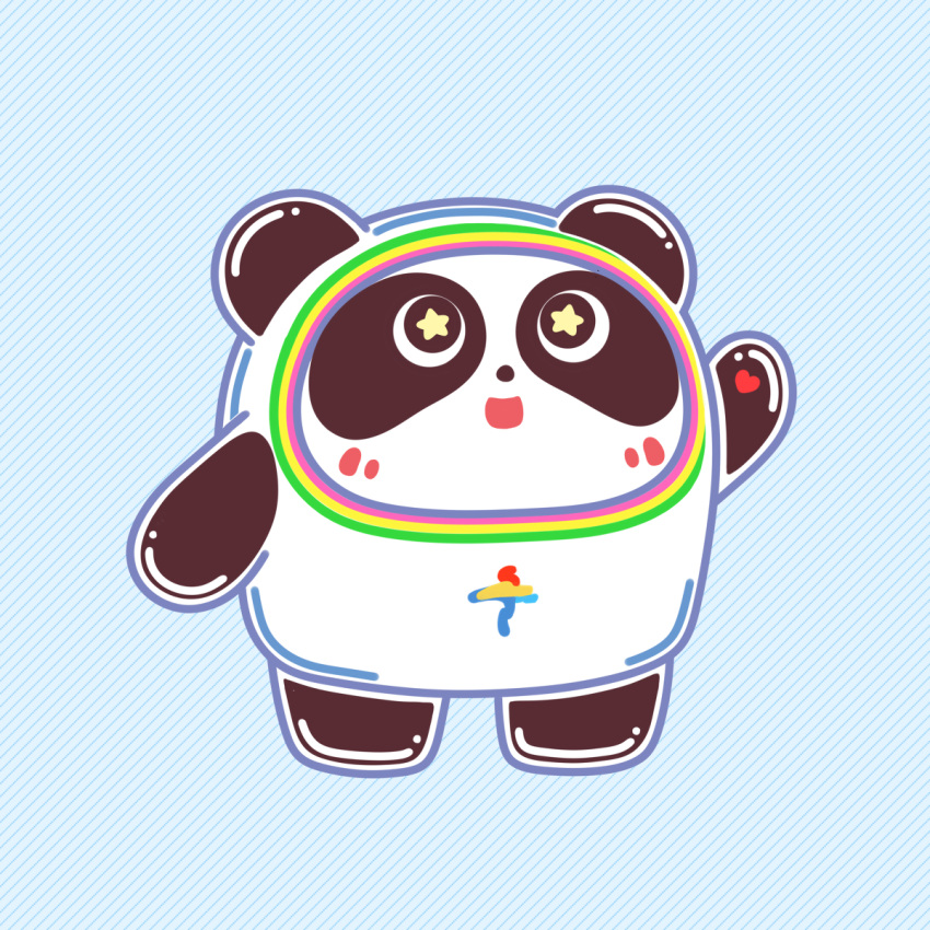 1:1 2022_beijing_winter_olympics bear bing_dwen_dwen black_body black_fur blue_background feral fur giant_panda hi_res mammal mascot olympics open_mouth simple_background solo star_eyes unknown_artist white_body white_fur