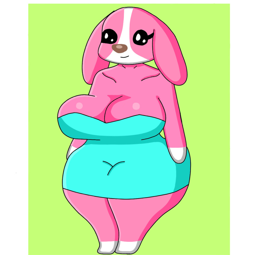 1:1 2020 animal_crossing anthro big_breasts breasts canid canine canis chibi clothing cookie_(animal_crossing) demongirl_demoness digital_drawing_(artwork) digital_media_(artwork) domestic_dog dress female fur hi_res mammal multicolored_body multicolored_fur nintendo pink_body pink_fur solo thick_thighs white_body white_fur