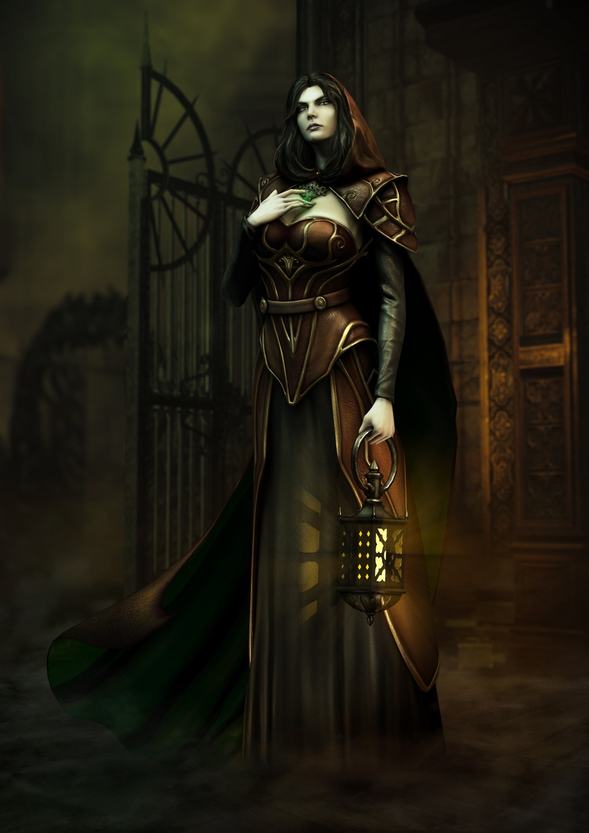 black_hair breasts carmilla castlevania cleavage female large_breasts long_hair pale_skin vampire