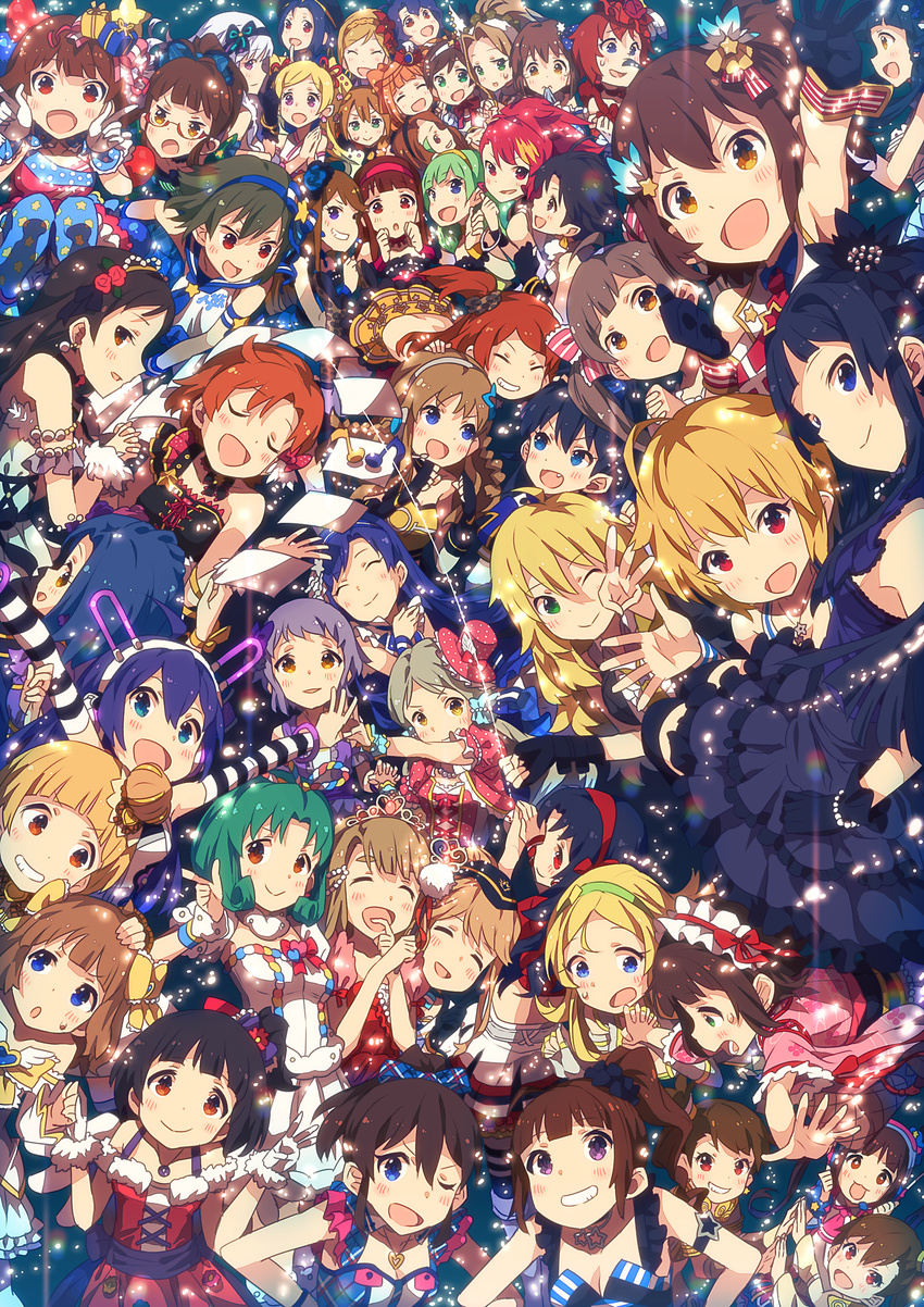 6+girls ;d akizuki_ritsuko amami_haruka aqua_eyes baba_konomi bad_id bad_pixiv_id black_hair blonde_hair blue_eyes blush braid breasts brown_eyes brown_hair emily_stewart everyone fukuda_noriko futami_ami futami_mami ganaha_hibiki green_hair grey_hair hagiwara_yukiho hair_ornament hairband hairclip hakozaki_serika handa_roco hayasaka_sora highres hoshii_miki ibuki_tsubasa idolmaster idolmaster_million_live! julia_(idolmaster) kasuga_mirai kikuchi_makoto kinoshita_hinata kisaragi_chihaya kitakami_reika kitazawa_shiho kousaka_umi long_hair looking_at_viewer maihama_ayumu makabe_mizuki matsuda_arisa medium_breasts minase_iori miura_azusa miyao_miya mochizuki_anna mogami_shizuka momose_rio multiple_girls nagayoshi_subaru nakatani_iku nanao_yuriko narumi_arata nikaidou_chizuru nonohara_akane ogami_tamaki one_eye_closed one_side_up open_mouth otonashi_kotori purple_eyes red_eyes satake_minako shijou_takane shimabara_elena shinomiya_karen short_hair side_ponytail single_braid smile suou_momoko takagi_junjirou takatsuki_kasumi takatsuki_yayoi takayama_sayoko tanaka_kotoha tenkubashi_tomoka tokoro_megumi tokugawa_matsuri toyokawa_fuka twintails yabuki_kana yokoyama_nao