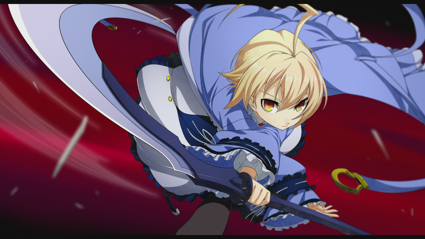 ahoge blazblue blonde_hair es_(xblaze) female higuchi_konomi official_art weapon xblaze xblaze_code:_embryo