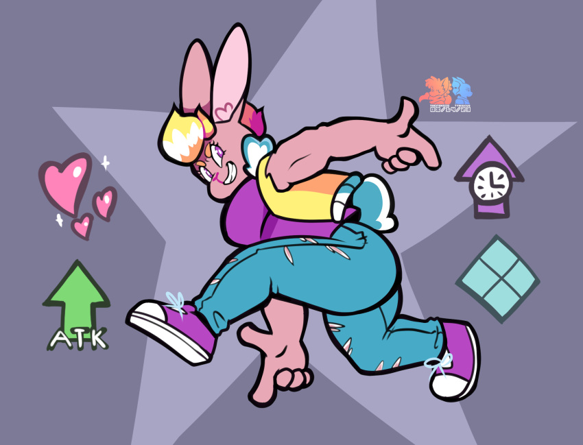 allison_goleta clock directional_arrow female heart_symbol hi_res lagomorph leporid mammal pattern_background rabbit simple_background solo sonic_adventure_pose star-shaped_background stat_display super_lesbian_animal_rpg thefoxsista watermark